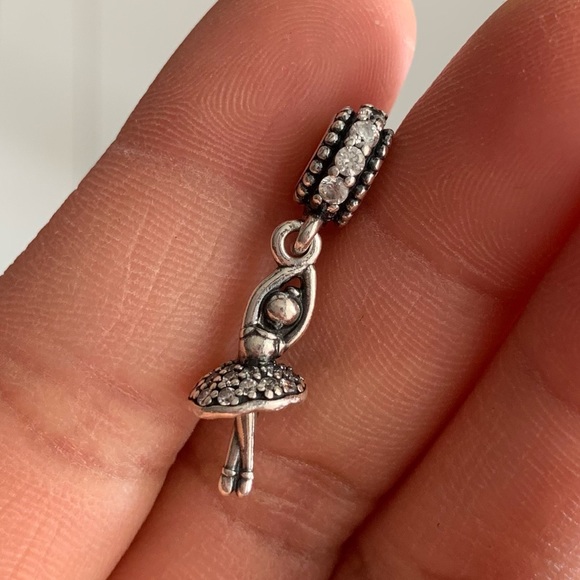 Retired Pandora Ballerina Ballet Dangle Charm 925 with Clear CZ Stones EUC - Picture 4 of 9